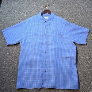 Marmot Button Down Shirt Mens XXL Blue Grid Short Sleeve Hiking Casual Gorpcore